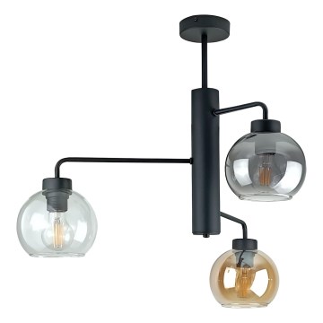 Люстра на штанзі FLEX 3xE27/60W/230V чорний/димчастий чорний/димчастий бежевий/прозорий