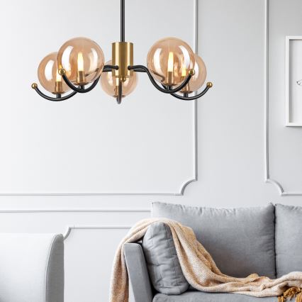 Люстра на штанзі GEORGIA 5xG9/5W/230V золотий/димчастий бежевий