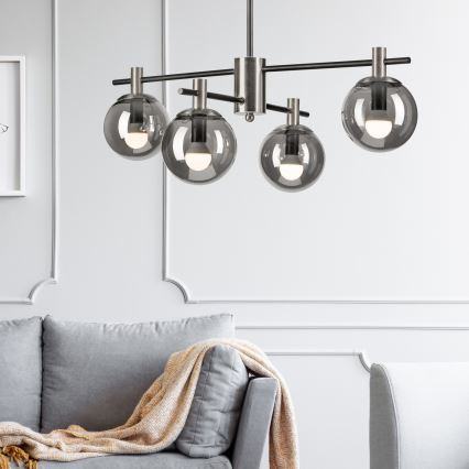 Люстра на штанзі LILOU 4xE14/5W/230V матовий хром/димчастий