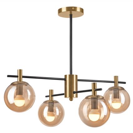 Люстра на штанзі LILOU 4xE14/5W/230V золотий/чорний/димчастий бежевий