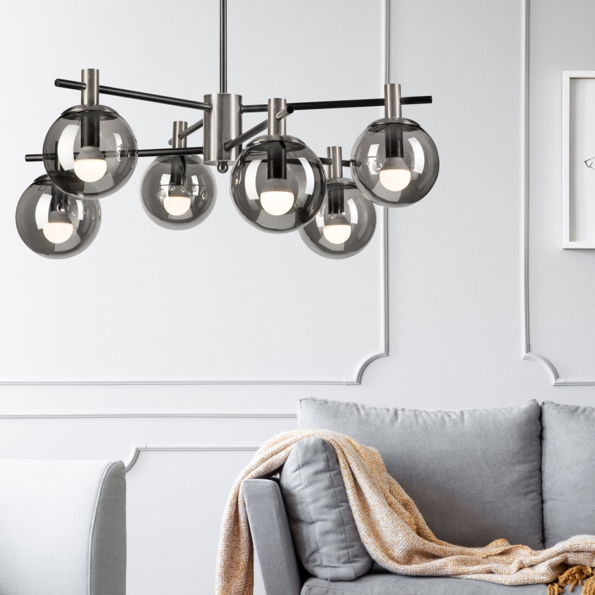 Люстра на штанзі LILOU 6xE14/5W/230V матовий хром/димчастий