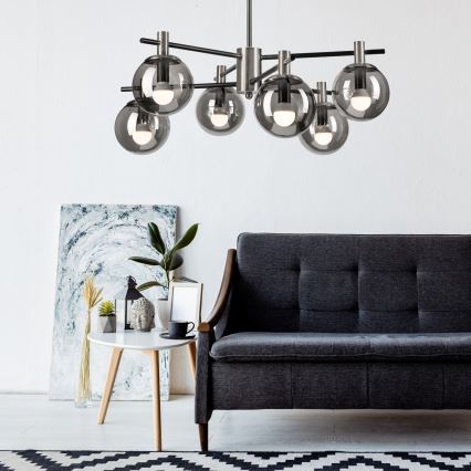 Люстра на штанзі LILOU 6xE14/5W/230V матовий хром/димчастий