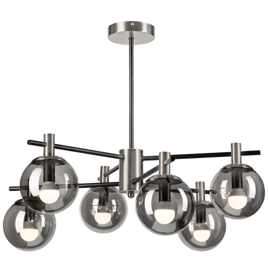 Люстра на штанзі LILOU 6xE14/5W/230V матовий хром/димчастий