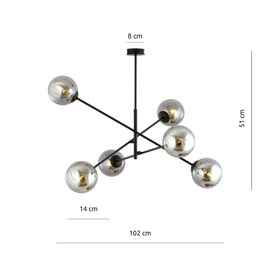 Люстра на штанзі LINEAR 6xE14/10W/230V чорний/сірий