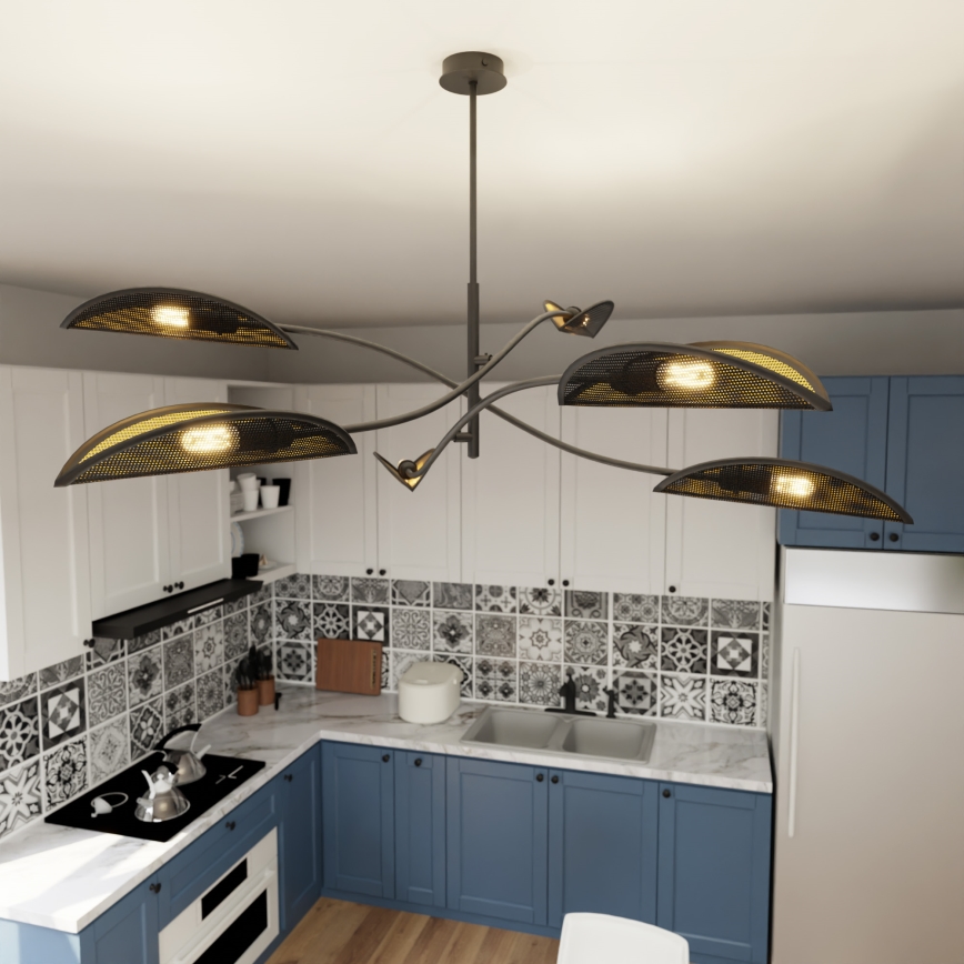 Люстра на штанзі LOTUS 6xE14/10W/230V чорний/золотий