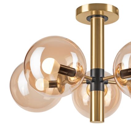Люстра на штанзі ROLLO 5xE14/5W/230V золотий/димчастий бежевий