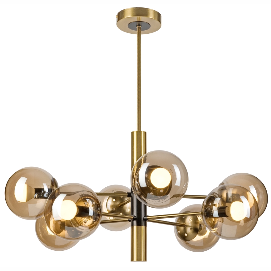 Люстра на штанзі ROLLO 8xE14/5W/230V золотий/димчастий бежевий