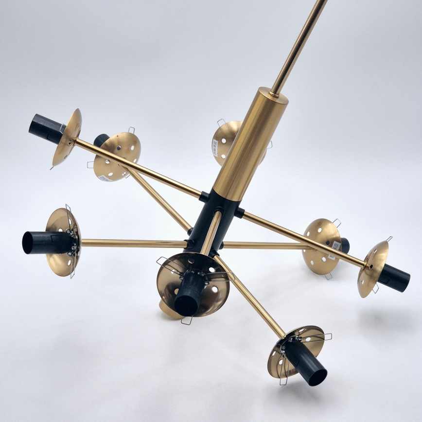 Люстра на штанзі ROLLO 8xE14/5W/230V золотий/димчастий бежевий