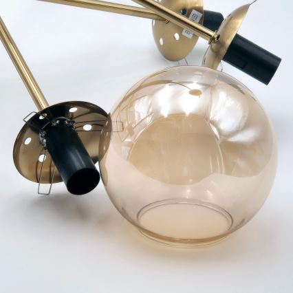 Люстра на штанзі ROLLO 8xE14/5W/230V золотий/димчастий бежевий