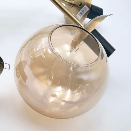 Люстра на штанзі ROLLO 8xE14/5W/230V золотий/димчастий бежевий