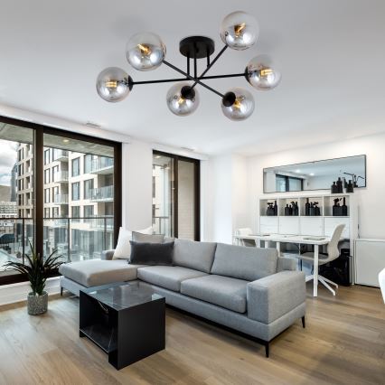 Люстра на штанзі ROMA 6xE14/10W/230V чорний/димчастий