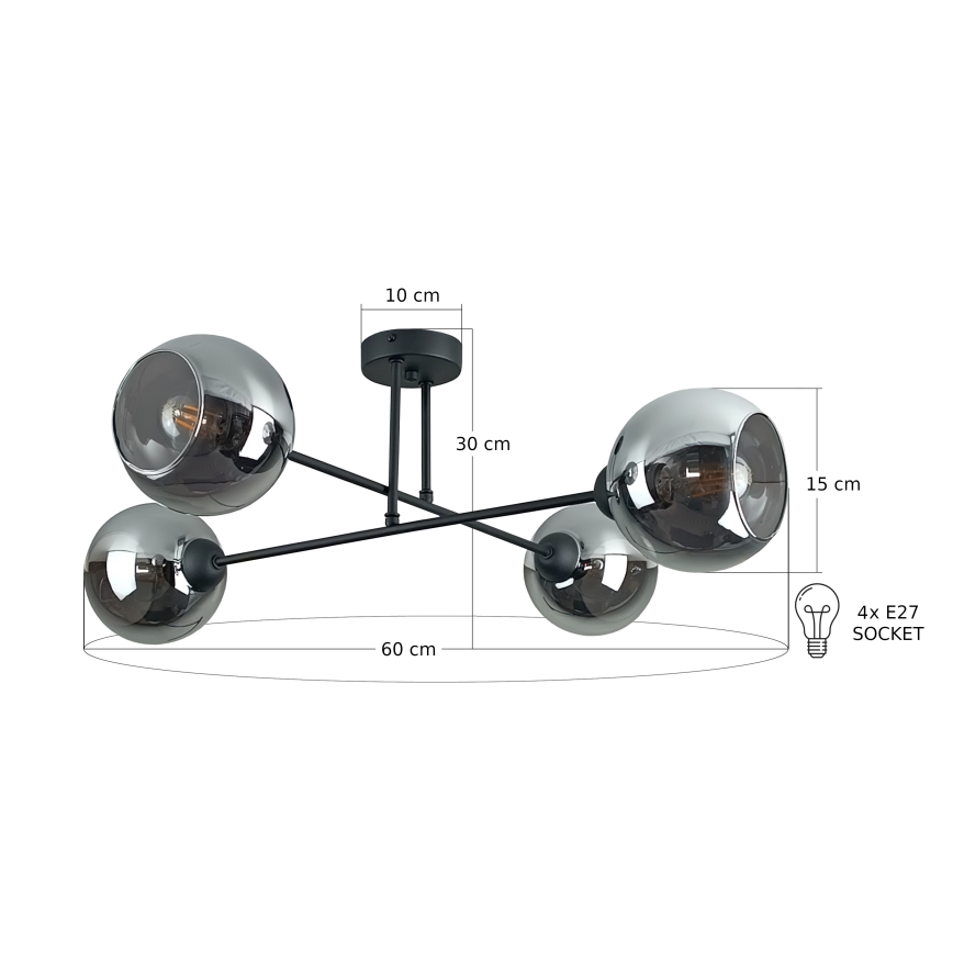 Люстра на штанзі VASCO 4xE27/60W/230V чорний/димчастий чорний