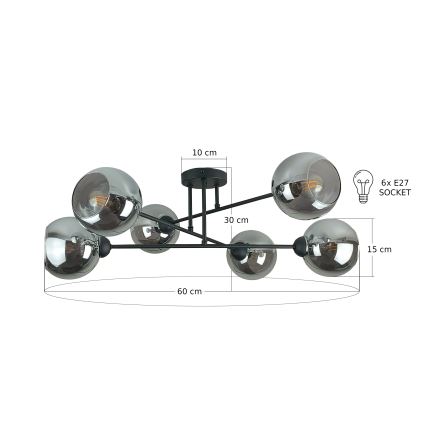 Люстра на штанзі VASCO 6xE27/60W/230V чорний/димчастий чорний