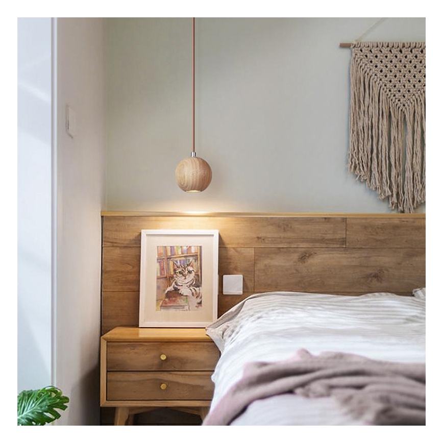 Люстра на тросе 1xGU10/10W/230V, диам. 11 см, из массива ясеня