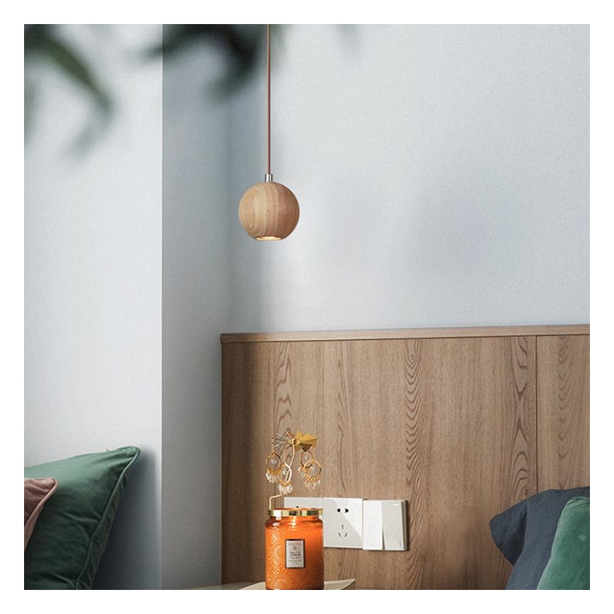 Люстра на тросе 1xGU10/10W/230V, диам. 11 см, из массива ясеня