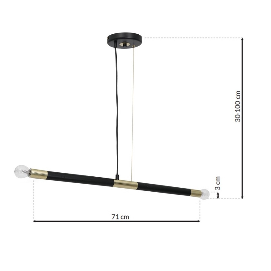 Люстра на тросе BASTONE 2xE14/40W/230V черная/золотая