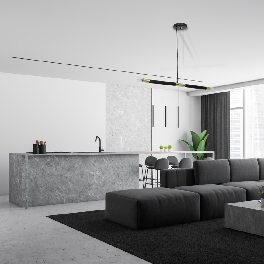 Люстра на тросе BASTONE 2xE14/40W/230V черная/золотая