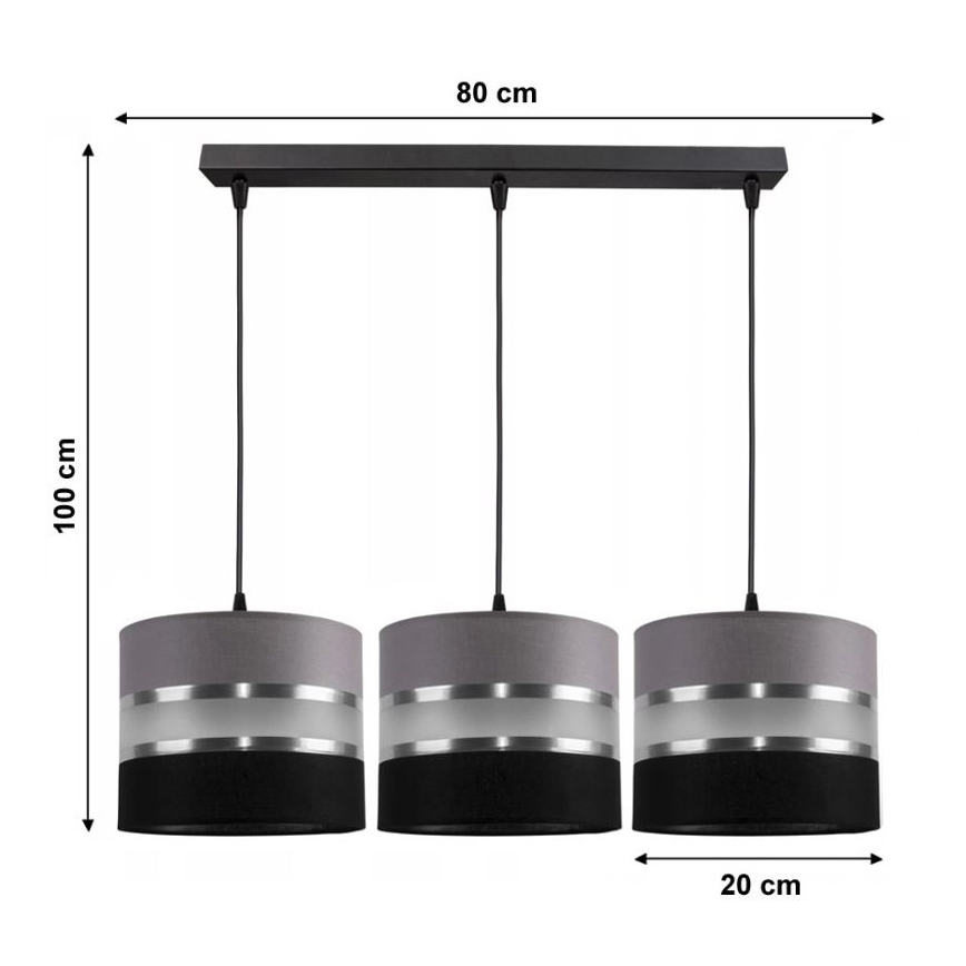 Люстра на тросе CORAL 3xE27/60W/230V черная/серая