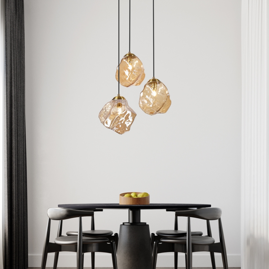 Люстра на тросе CRISTAL 3xE14/15W/230V латунь/дымчато-бежевый