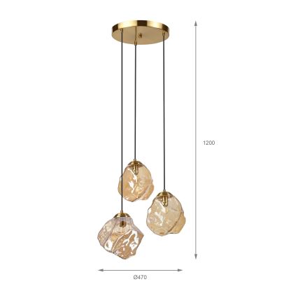 Люстра на тросе CRISTAL 3xE14/15W/230V латунь/дымчато-бежевый