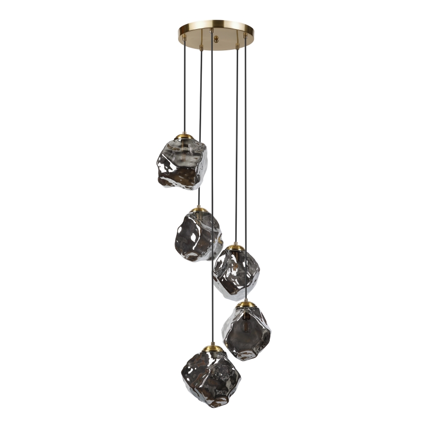 Люстра на тросе CRISTAL 5xE14/15W/230V латунь/дымчато-чёрный
