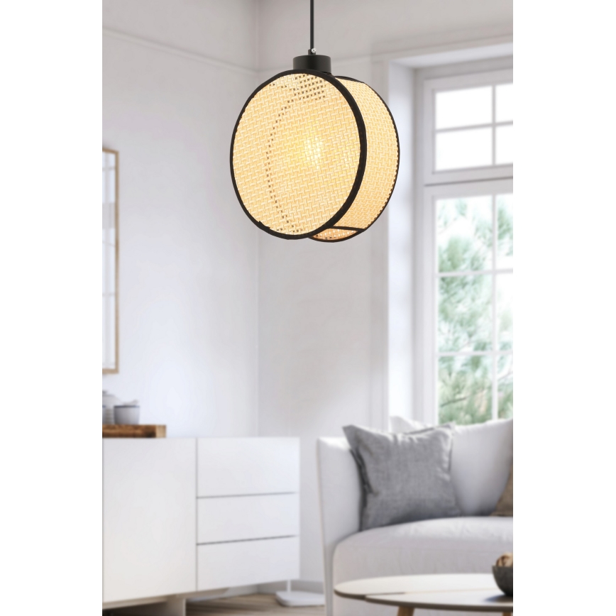Люстра на тросе DRUM 1xE27/60W/230V бежево-чёрная