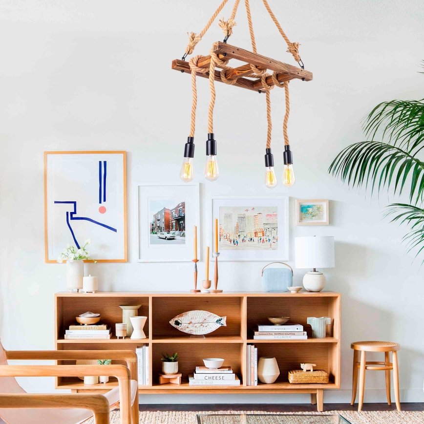 Люстра на тросе EREBOS 4xE27/40W/230V коричневая