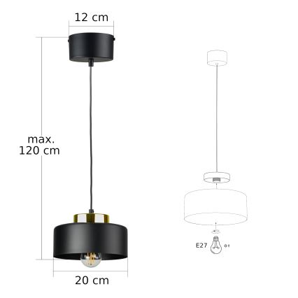 Люстра на тросе IGNIA 1xE27/60W/230V чёрный/золотой