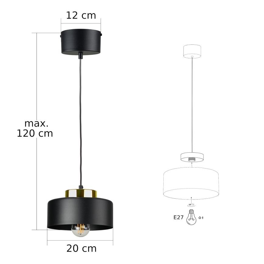 Люстра на тросе IGNIA 1xE27/60W/230V чёрный/золотой