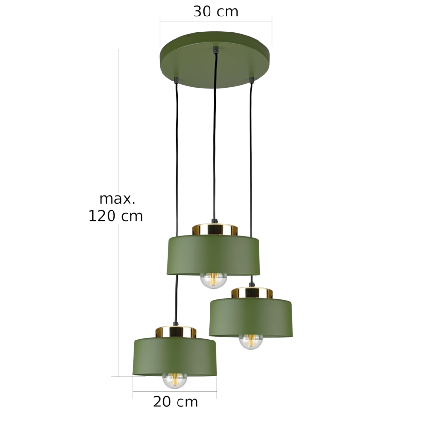 Люстра на тросе IGNIA 3xE27/60W/230V зелёная/золотая