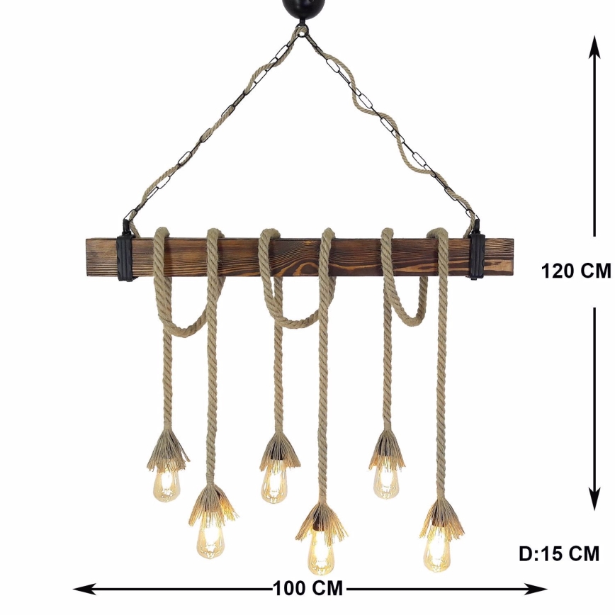 Люстра на тросе KUTUK 6xE27/40W/230V сосна