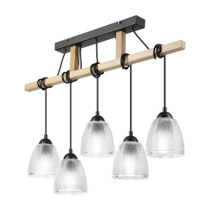 Люстра на тросе LEANDRA 5xE27/15W/230V дуб/чёрный