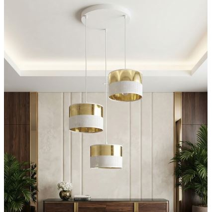 Люстра на тросе LUX 3xE27/15W/230V белая/золотая