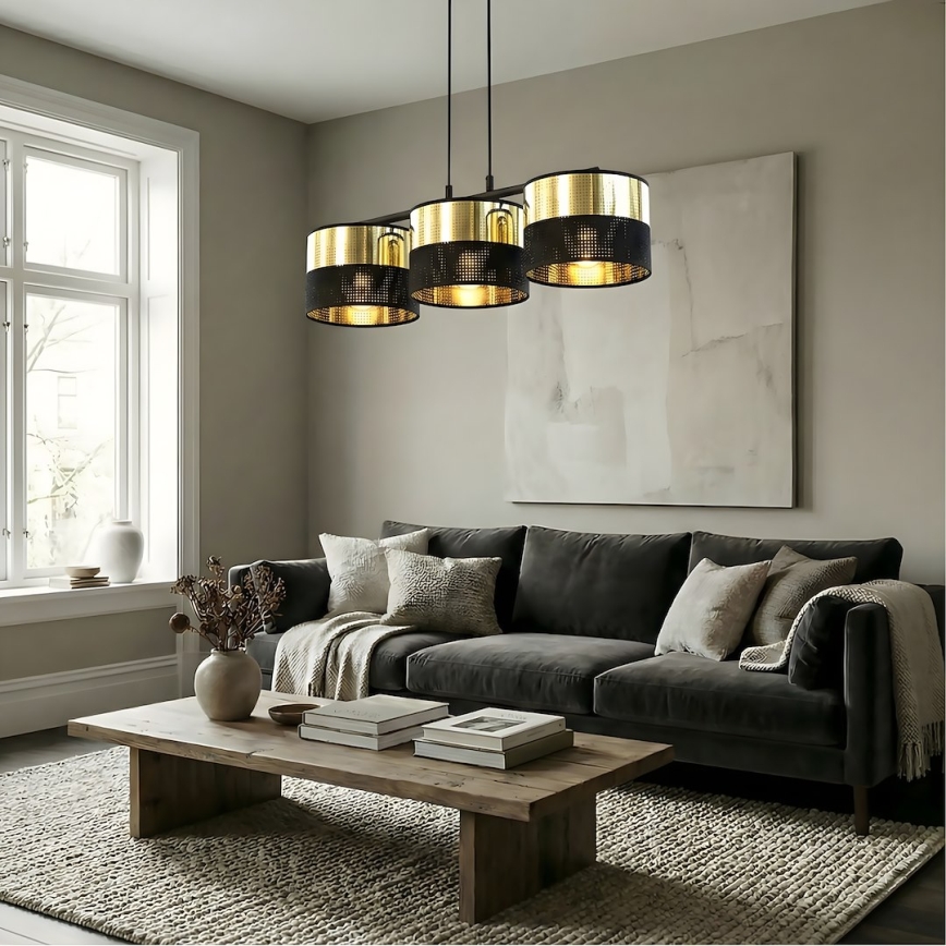 Люстра на тросе LUX 3xE27/15W/230V черный/золотой