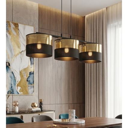 Люстра на тросе LUX 3xE27/15W/230V черный/золотой