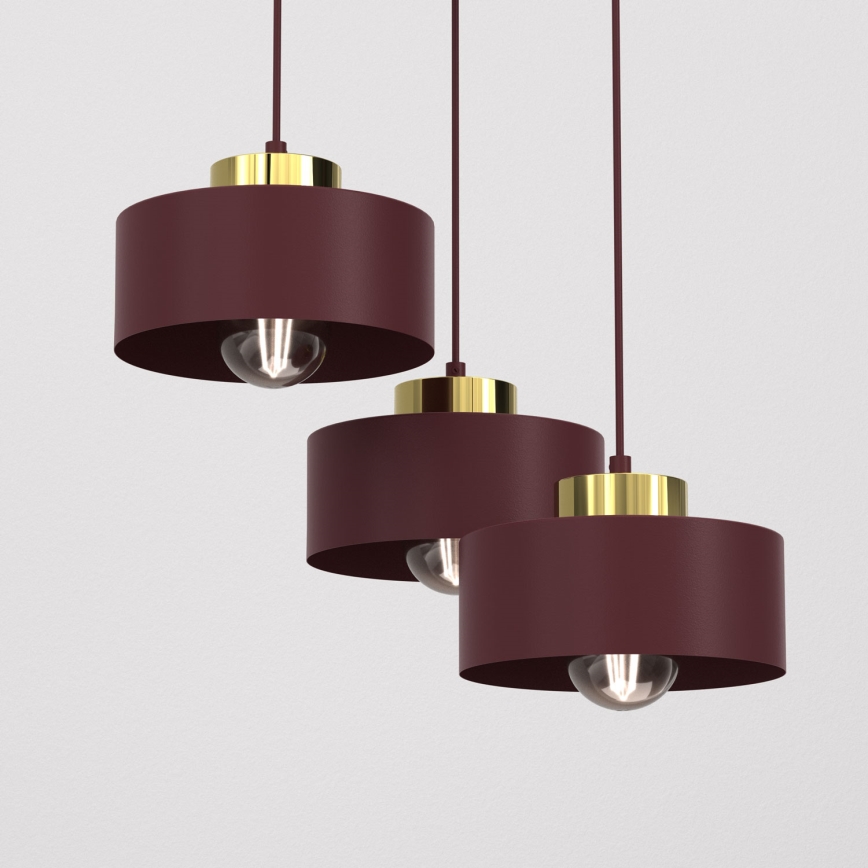 Люстра на тросе MARTI 3xE27/15W/230V бордовая/золотая