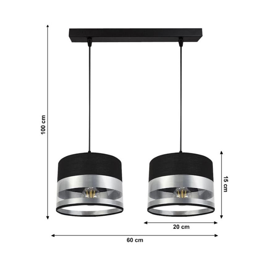 Люстра на тросе MILO 2xE27/60W/230V серебряная/черная