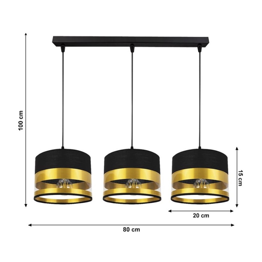 Люстра на тросе MILO 3xE27/60W/230V золотая/черная