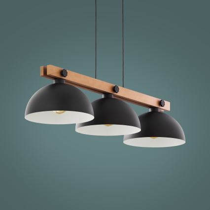 Люстра на тросе OSLO 3xE27/60W/230V черная/дерево