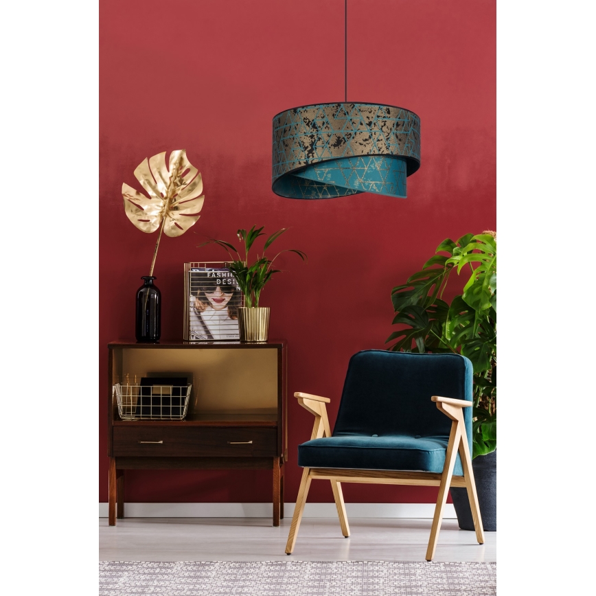 Люстра на тросе REZO 1xE27/60W/230V бирюзовая/золотая