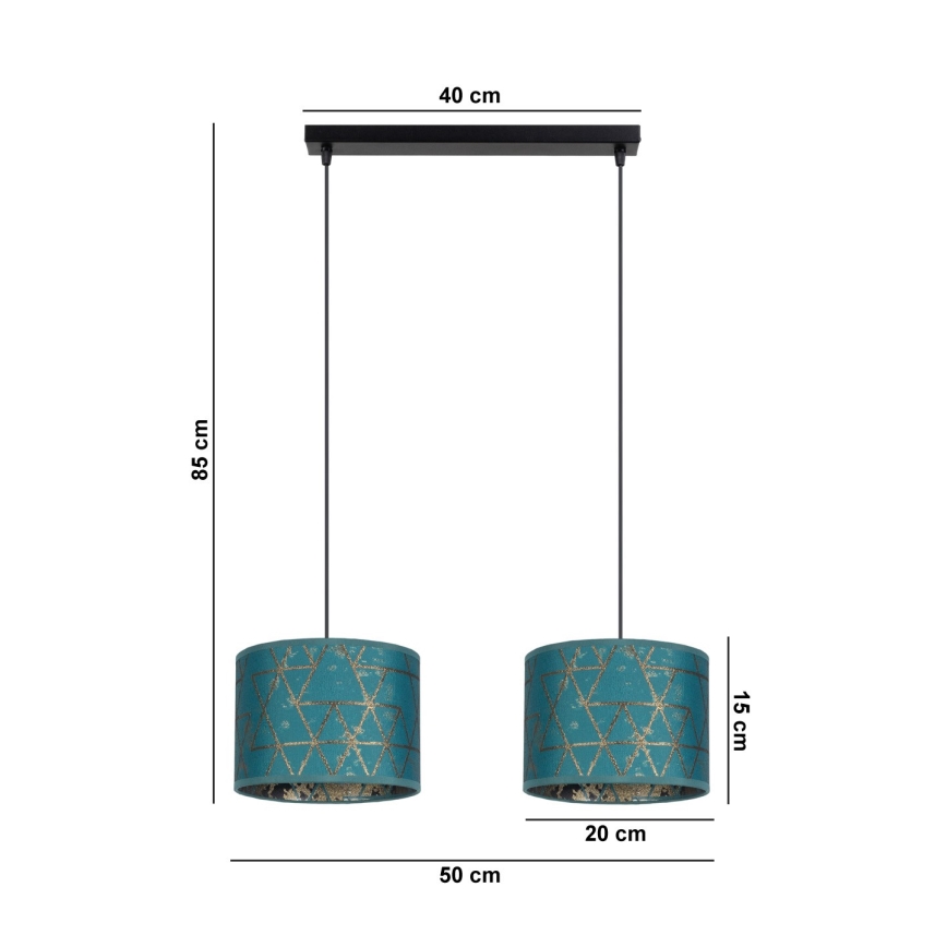 Люстра на тросе REZO 2xE27/60W/230V бирюзовая