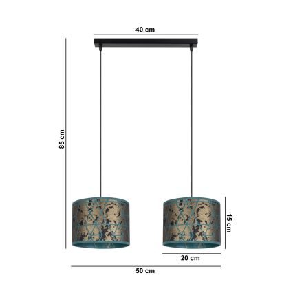 Люстра на тросе REZO 2xE27/60W/230V золотая/бирюзовая