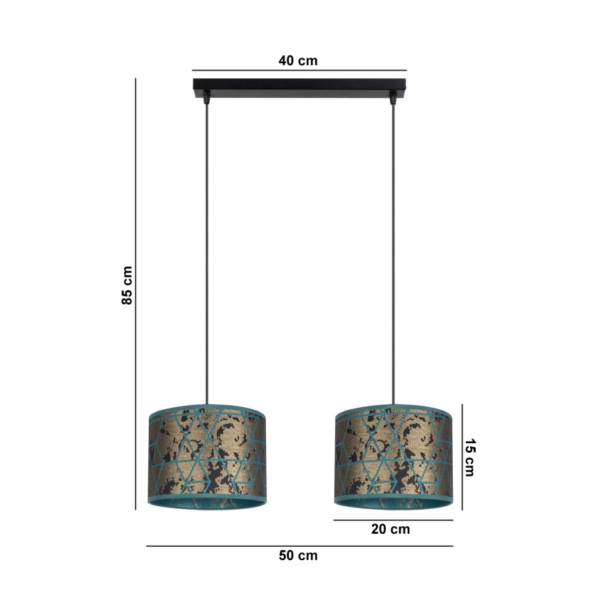 Люстра на тросе REZO 2xE27/60W/230V золотая/бирюзовая