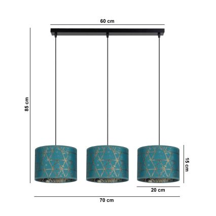 Люстра на тросе REZO 3xE27/60W/230V бирюзовая
