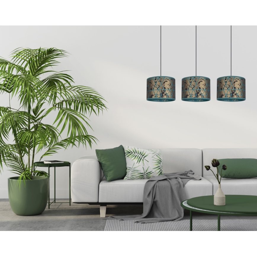 Люстра на тросе REZO 3xE27/60W/230V золотая/бирюзовая