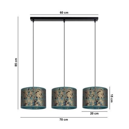 Люстра на тросе REZO 3xE27/60W/230V золотая/бирюзовая