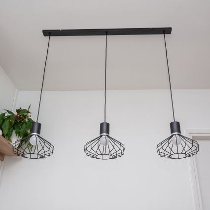 Люстра на тросе SOLANO 3xE27/15W/230V черный/глянцевый хром