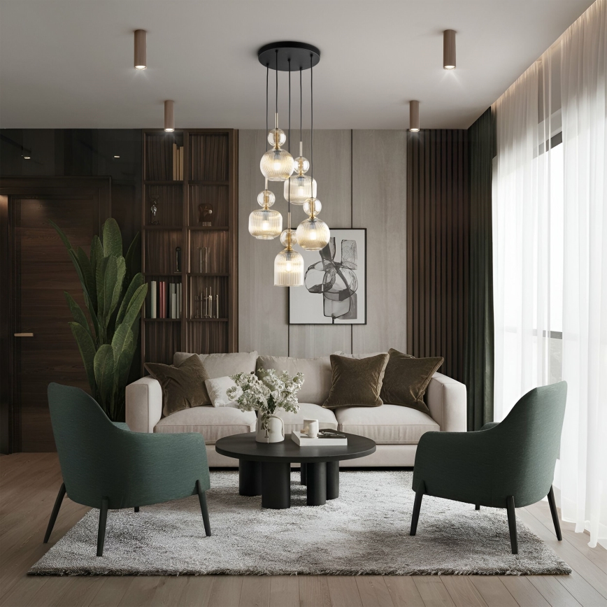 Люстра на тросе SOPHIA 5xE14/10W/230V чёрная/дымчато-бежевая