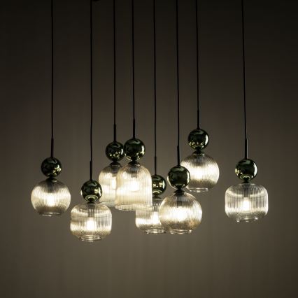 Люстра на тросе SOPHIA 8xE14/10W/230V черный/зеленый/дымчато-бежевый