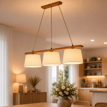 Люстра на тросі AIDA 3xE27/15W/230V, діаметр 25 cm, дуб/кремовий